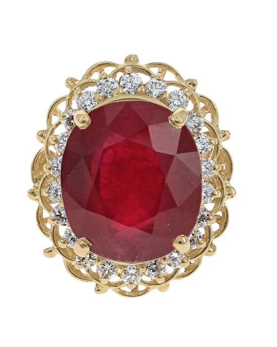Fracture Filled Ruby and Diamond Halo Cocktail Ring